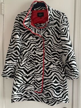 Luii Retro Zebra Print Zip Front Jacket with Coral/Pink Trip Women's Size S